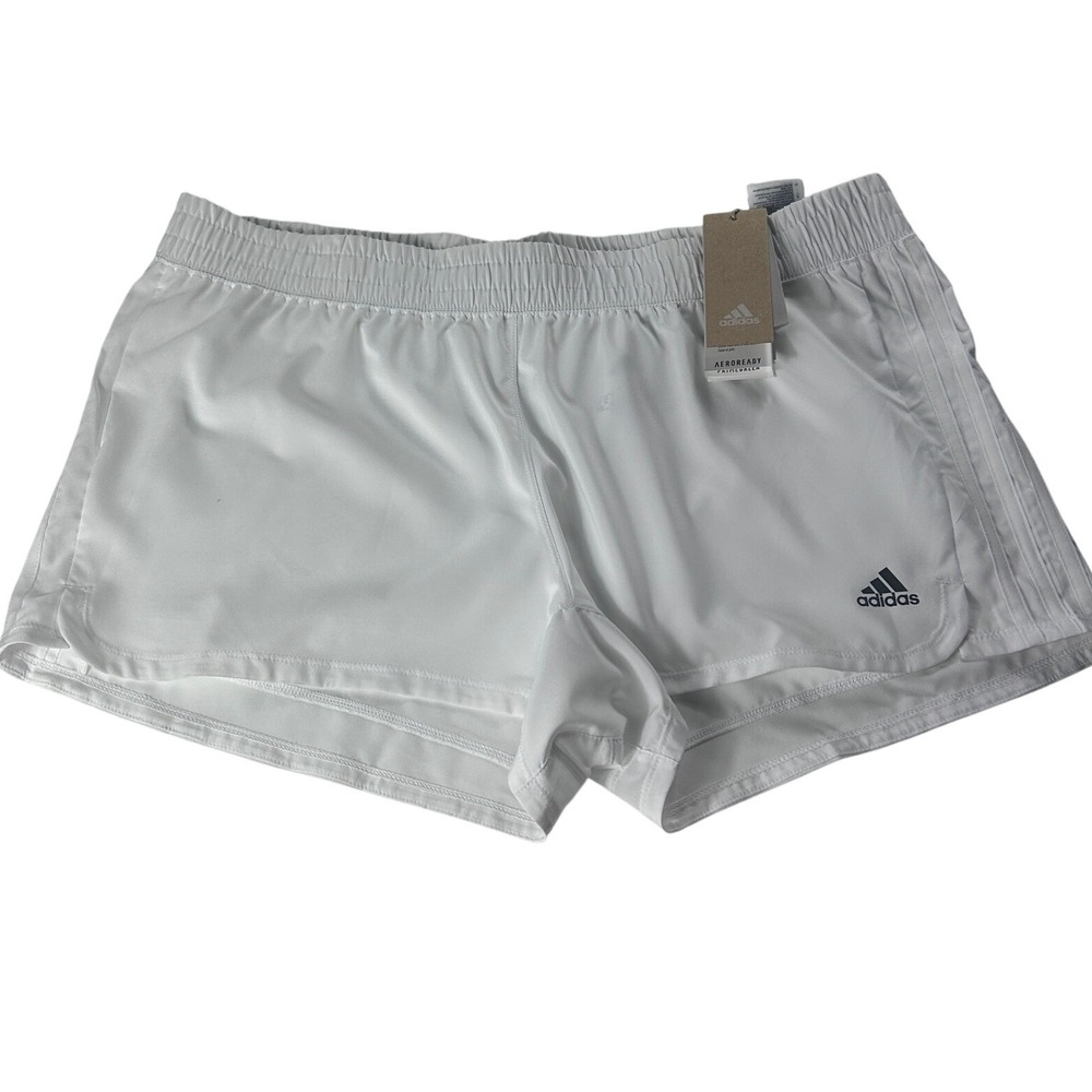 Adidas Pacer 3S WVN Women XL‎ White Training Shorts Primegreen Aeroready NEW